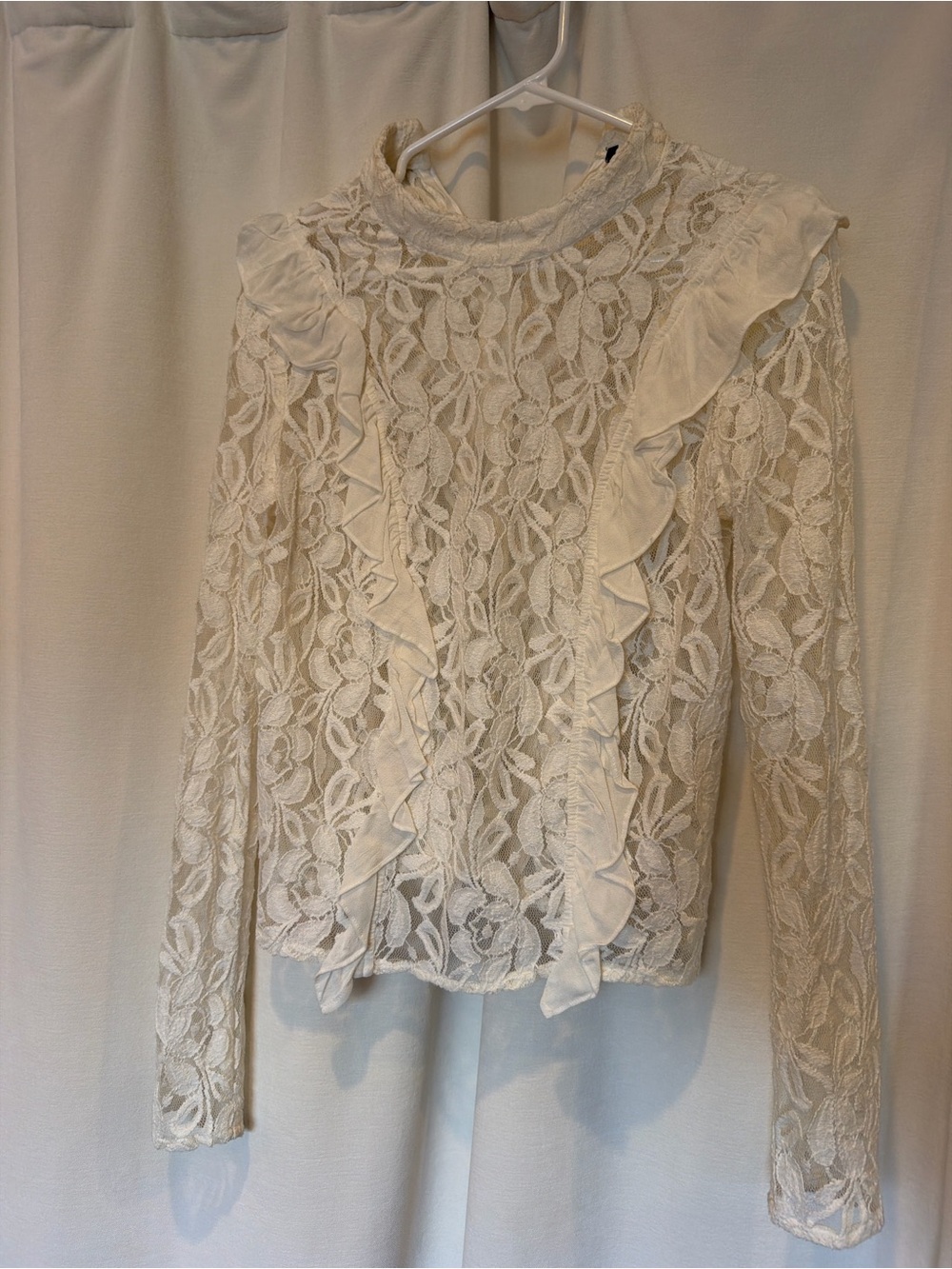Lace Ruffle Long-Sleeve Top - Cream